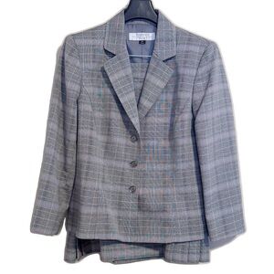 Tahari ASL Gray Glen Plaid Skirt Suit 6P 6 Petite